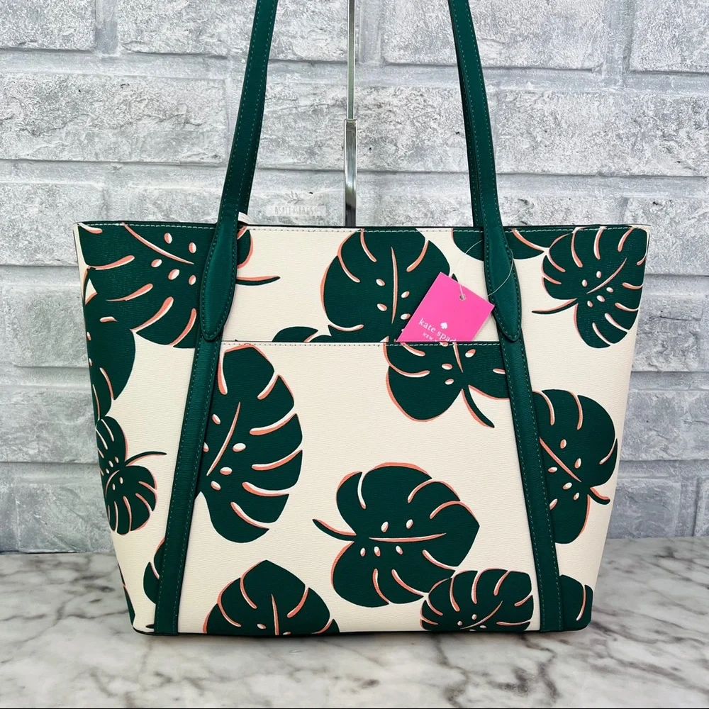 Kate Spade Large Cara Tote Shoulder Bag Monstera Leaves - Picture 4 of 9